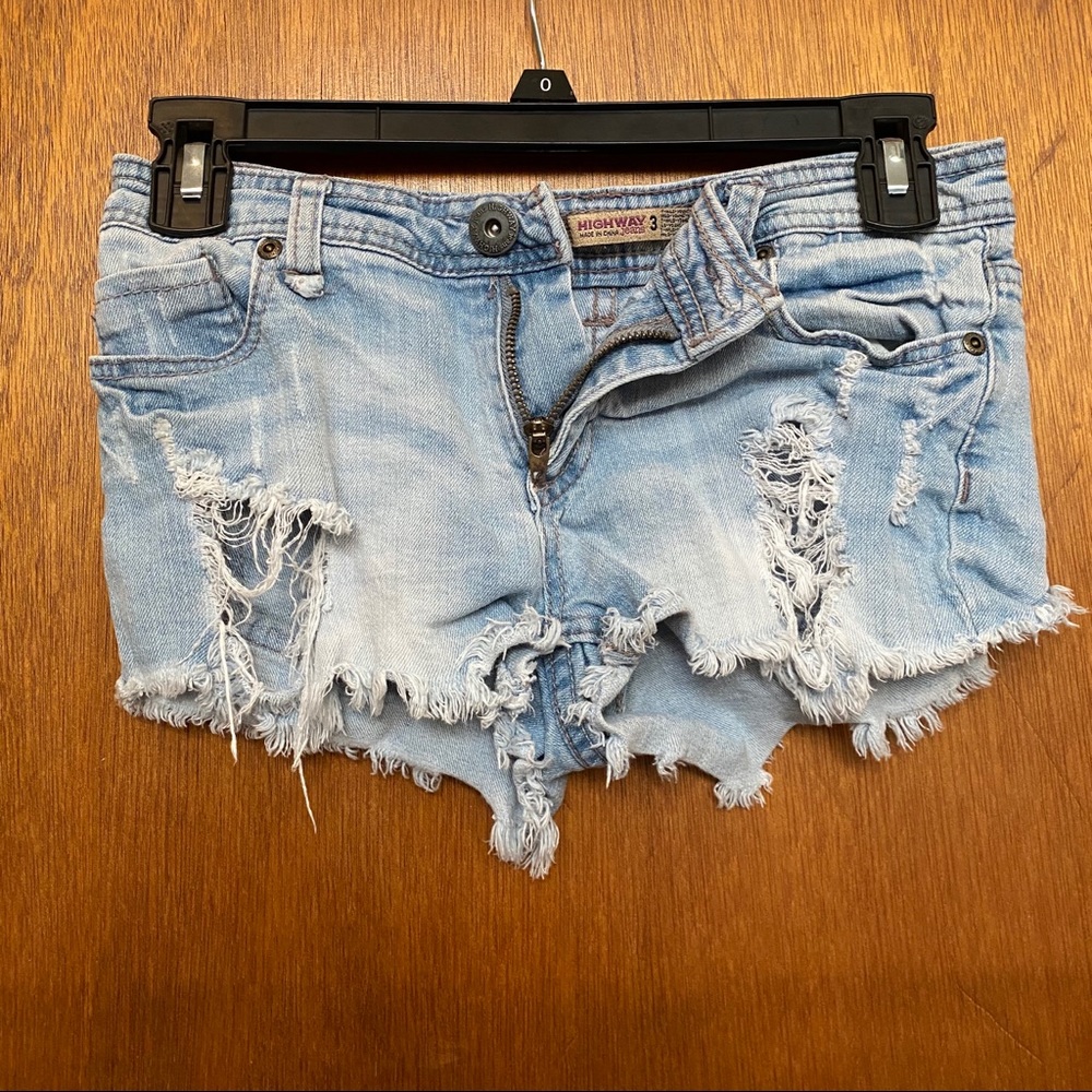 Distressed denim shorts